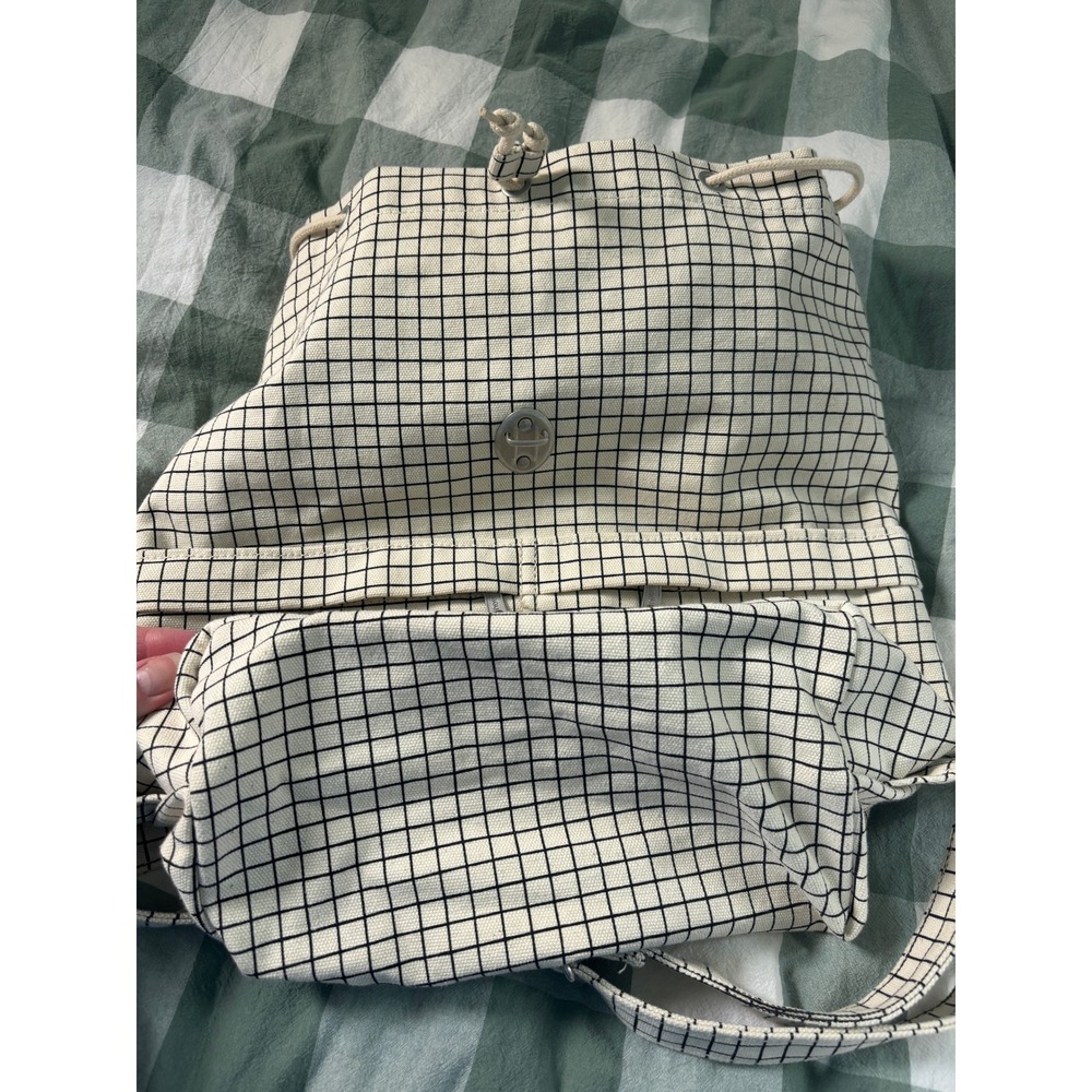 BAGGU Drawstring Canvas Backpack Natural Grid Rucksack Travel - Picture 8 of 11